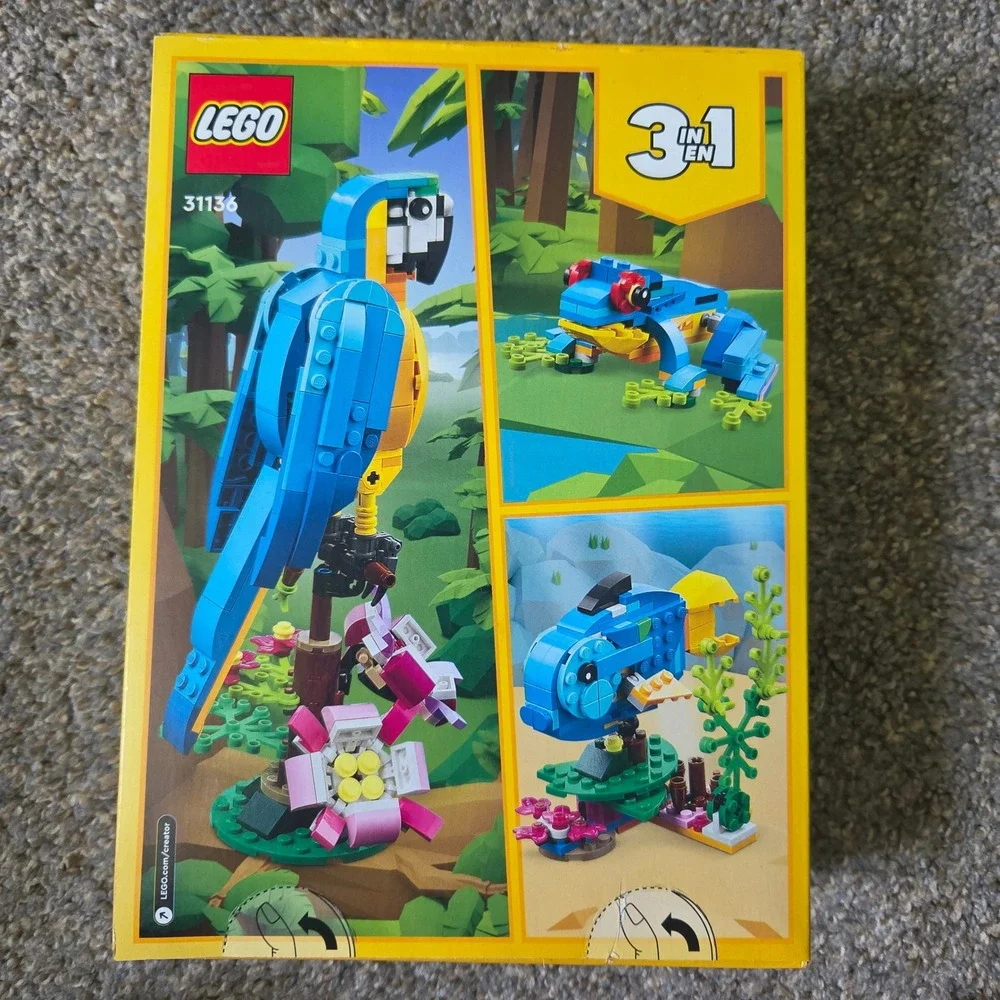 LEGO Creator 3in1 Exotic Parrot 31136 Building Toy Set 253 Pieces Blue Yellow